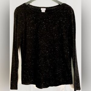 Chico’s Pullover Sweater Angelina Yarn Bateau w/Metallic Threads Black Size 1
